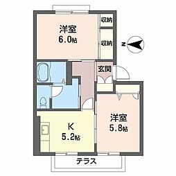 エスペランサ桜木 2Kの間取図画像