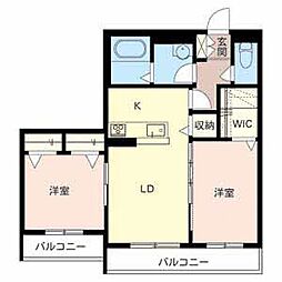 コンフォート八戸ノ里B棟 2LDKの間取図画像