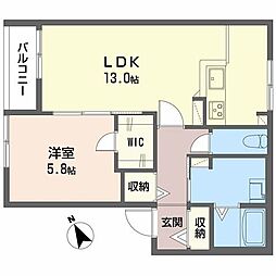 アフェクション丸尾B棟 1LDKの間取図画像