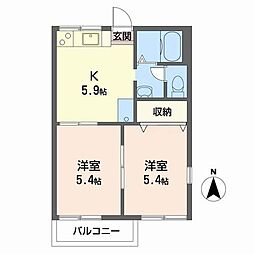グレイスハイツ2 2Kの間取図画像