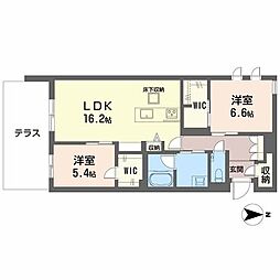 シャーメゾングランレーヴ 2LDKの間取図画像