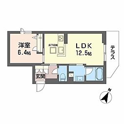 ルミエール勝 1LDKの間取図画像