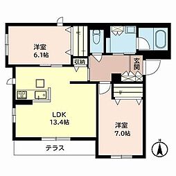 ラプリンシパルシャーメゾン 2LDKの間取図画像