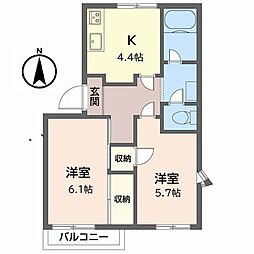 ホワイティハイツC棟 2Kの間取図画像