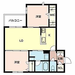 シャローム　岩田 2階2LDKの間取り