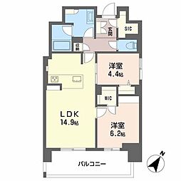 リビエナ グラン 新梅田 2LDKの間取図画像