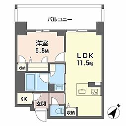 リビエナ グラン 新梅田 1LDKの間取図画像
