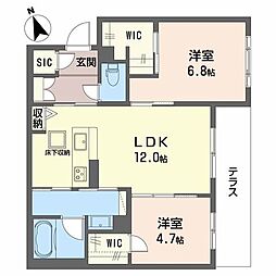 シャーメゾンプランヴェール住之江 2LDKの間取図画像