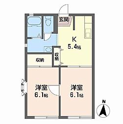 セキワガーデンハウス春日 2Kの間取図画像