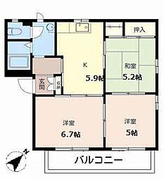 フレグランス加西B棟 3Kの間取図画像