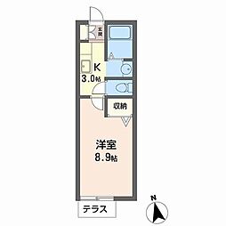 ノース・ヒル 1階1Kの間取り