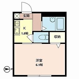 エバーグリーン 1Kの間取図画像
