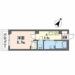 椛コート 1Kの間取図画像