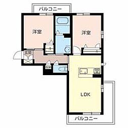 フローラル 2LDKの間取図画像