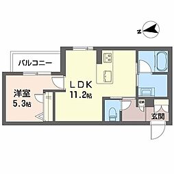シャーメゾン輝 0302 3階1LDKの間取り