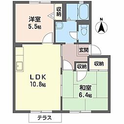 ラフィーネ當麻弐番館 D102 1階2LDKの間取り