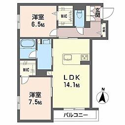 シャーメゾンブルク みらいエコ対象物件 2LDKの間取図画像