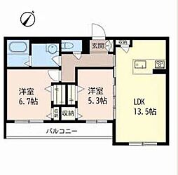 カーサK 2LDKの間取図画像