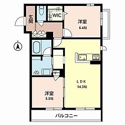 ECRARGE西宮 2LDKの間取図画像