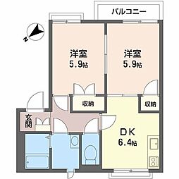 フレグランス明石西 2DKの間取図画像
