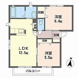 サントルモン中山C棟 2LDKの間取図画像