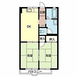 草川ハイツIII 2階2DKの間取り