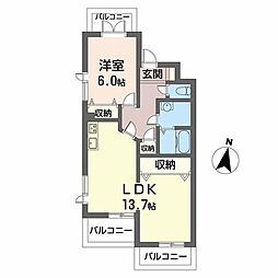 グランバード西野II 3階1LDKの間取り