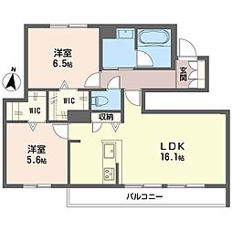 シャーメゾンル ミエール 御殿山 2LDKの間取図画像