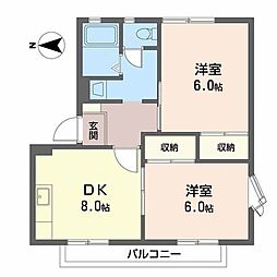 シャルマン島泉B棟 2DKの間取図画像