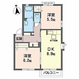 バリュージュ鶴ヶ谷 2DKの間取図画像