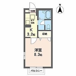 フローラル南光台 1階1Kの間取り