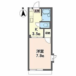 ラフィーネ旭ヶ丘 1Kの間取図画像