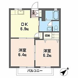 ピュアソウル若葉 2DKの間取図画像
