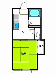 三ツ石ハイツ 1Kの間取図画像