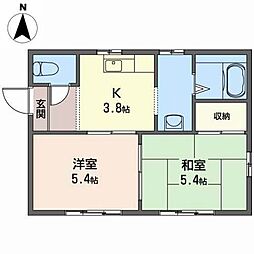 グリーンハイツ桜ヶ丘 2階2Kの間取り