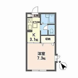 サンクレスト八幡 1階1Kの間取り