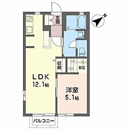 アルカディアIII 2階1LDKの間取り