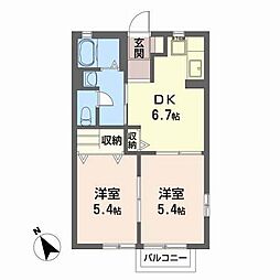 アルカディア2 2DKの間取図画像