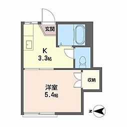 メゾンミモザ3 1Kの間取図画像
