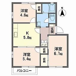 フラッツ桜ヶ丘B 3Kの間取図画像