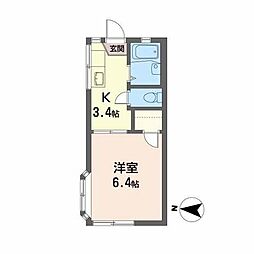 メゾンローゼA館 1Kの間取図画像
