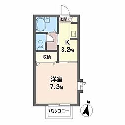 アーバンハイツマツキ 2階1Kの間取り