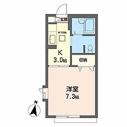 ジュネス柏木 1階1Kの間取り