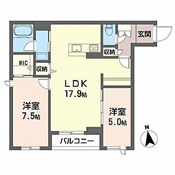 シャーメゾン新寺1 2LDKの間取図画像