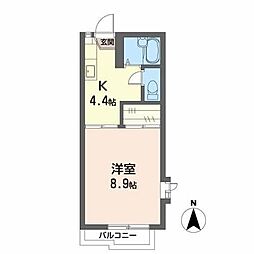 コーズヴィラ 1Kの間取図画像