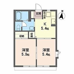 ボヌール・富A棟 2Kの間取図画像