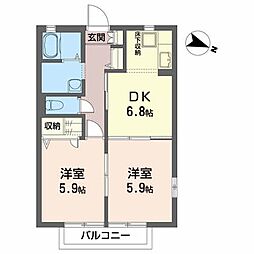 ラフィネ 1階2DKの間取り