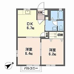 アビタシオン・ボヌール3 2DKの間取図画像