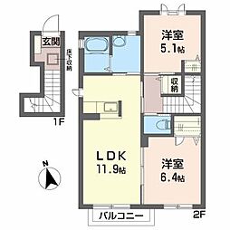 パデシオン若宮前B 2LDKの間取図画像