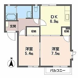 クレセントムーンA 2DKの間取図画像